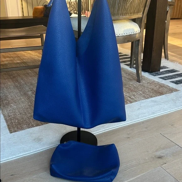 Anthropologie Viral Cobalt Blue Leather Hobo Shoulder Bag - Picture 3 of 4